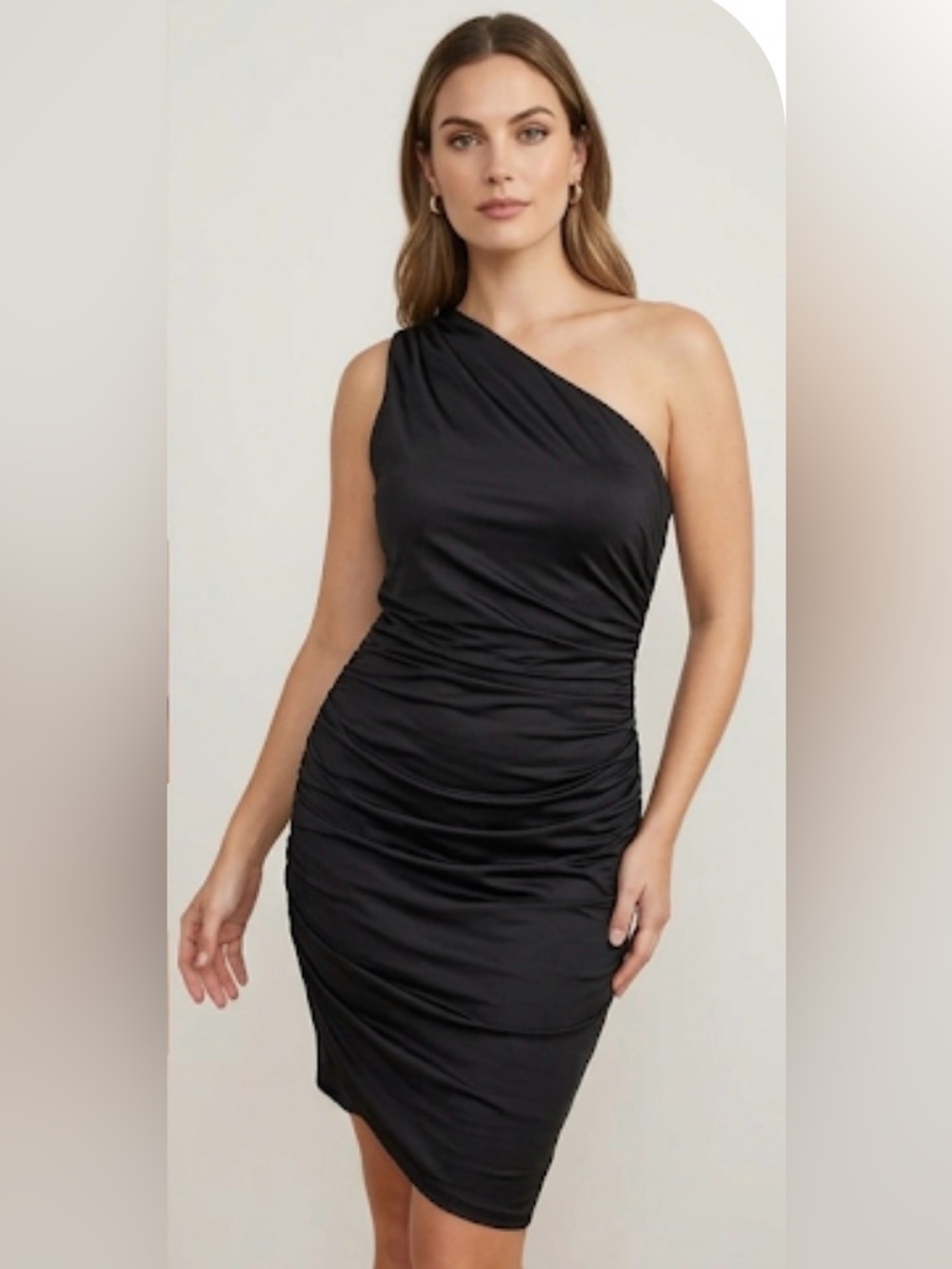 One-Shoulder Black Ruched Cocktail Dress size small NEOT